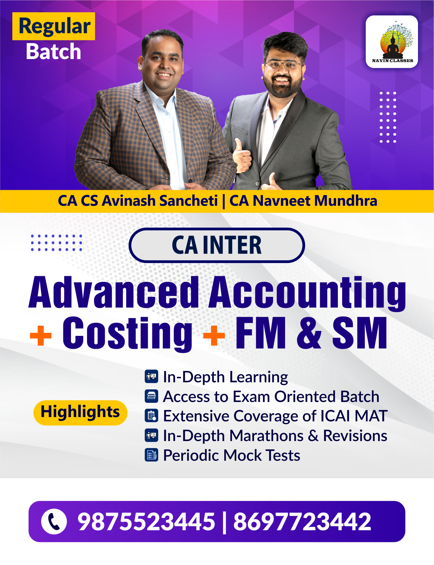 CA Inter Advanced Accounting + Costing + FM & SM - Regular Batch